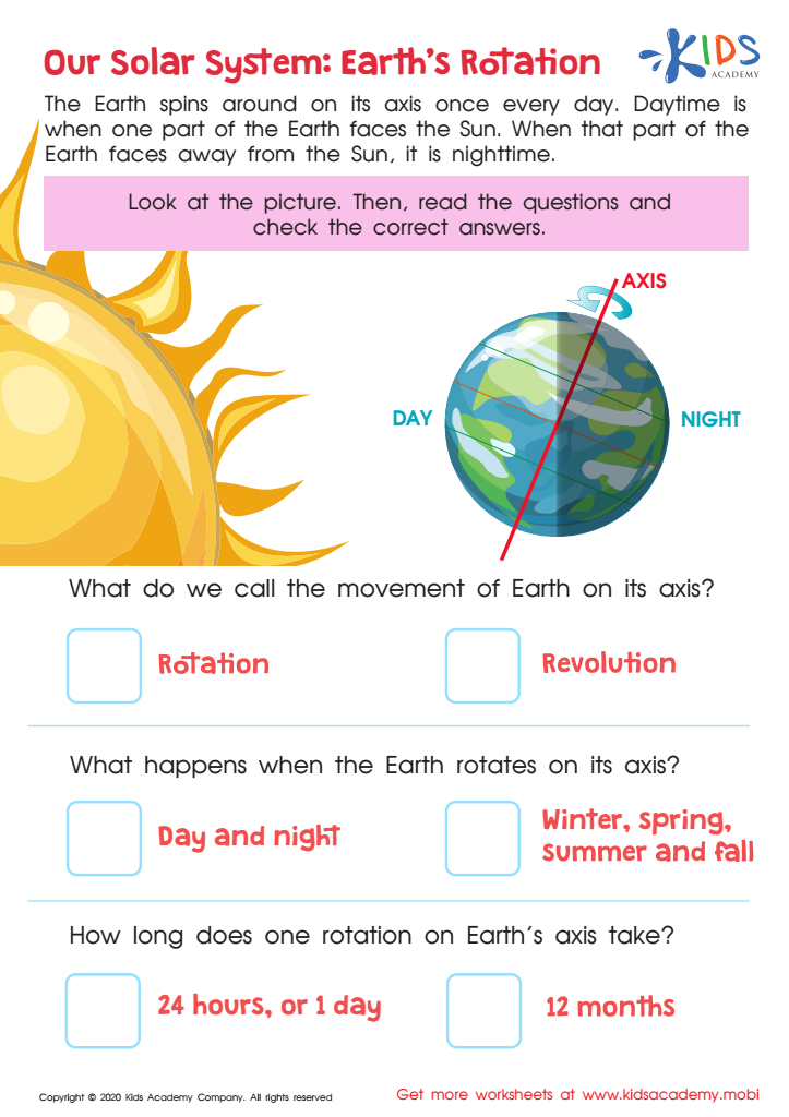 Earth s Rotation Printable Worksheet Our Solar System PDF For Kids