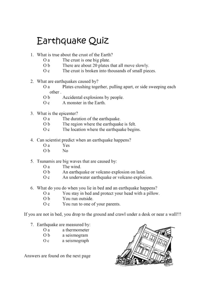 Earthquake Worksheet For Kids