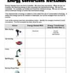 Energy Transformations Worksheet Answer Key