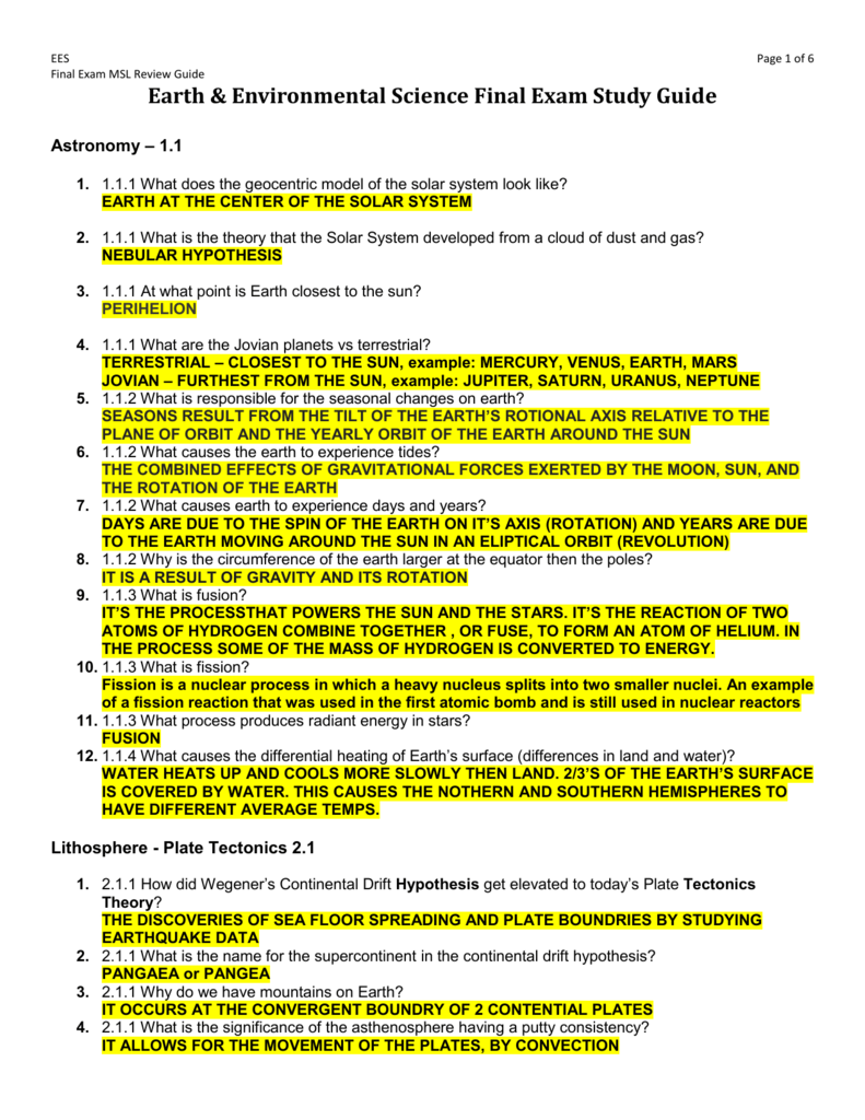 Environmental Science Final Exam Study Guide Answer Key Study Poster