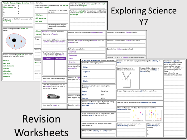 Exploring Science Year 7 Revision Worksheets Teaching Resources