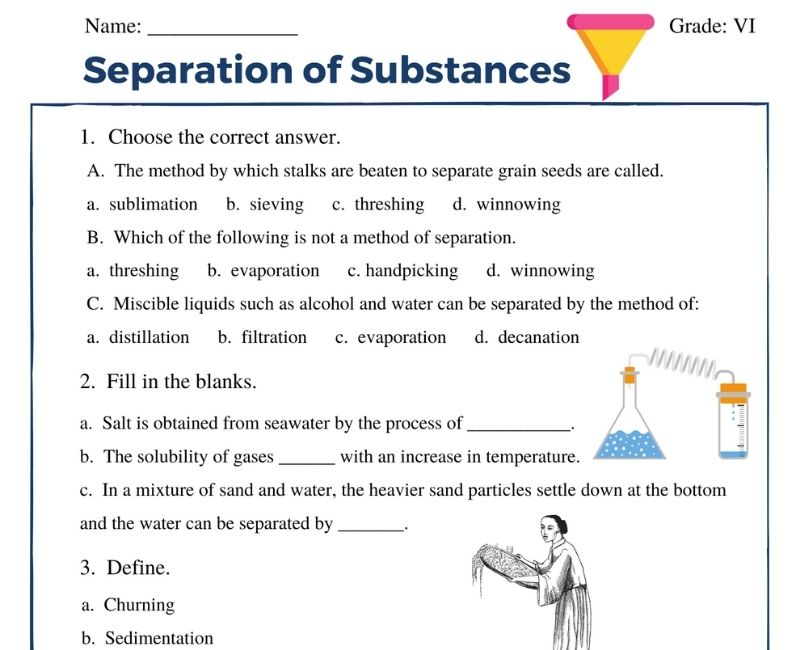 Exploring The Principles Printable Separation Of Substances Worksheets 