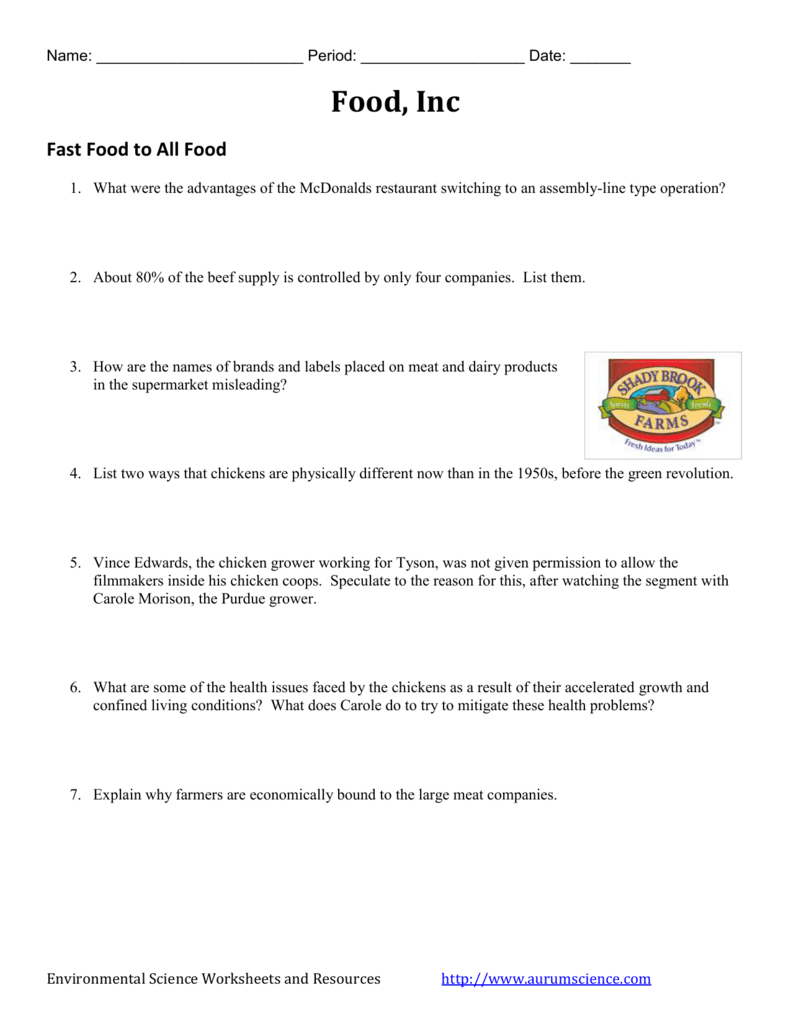 Food Inc Worksheet Answer Key Db excel
