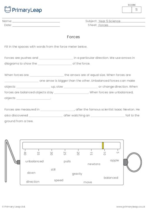 Forces Worksheets Grade 3