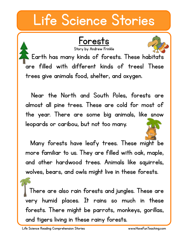 Forests Life Science Reading Comprehension Worksheet By Teach Simple