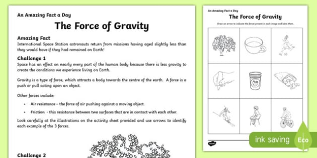 FREE Force Of Gravity Worksheet Primary Resources Gravity