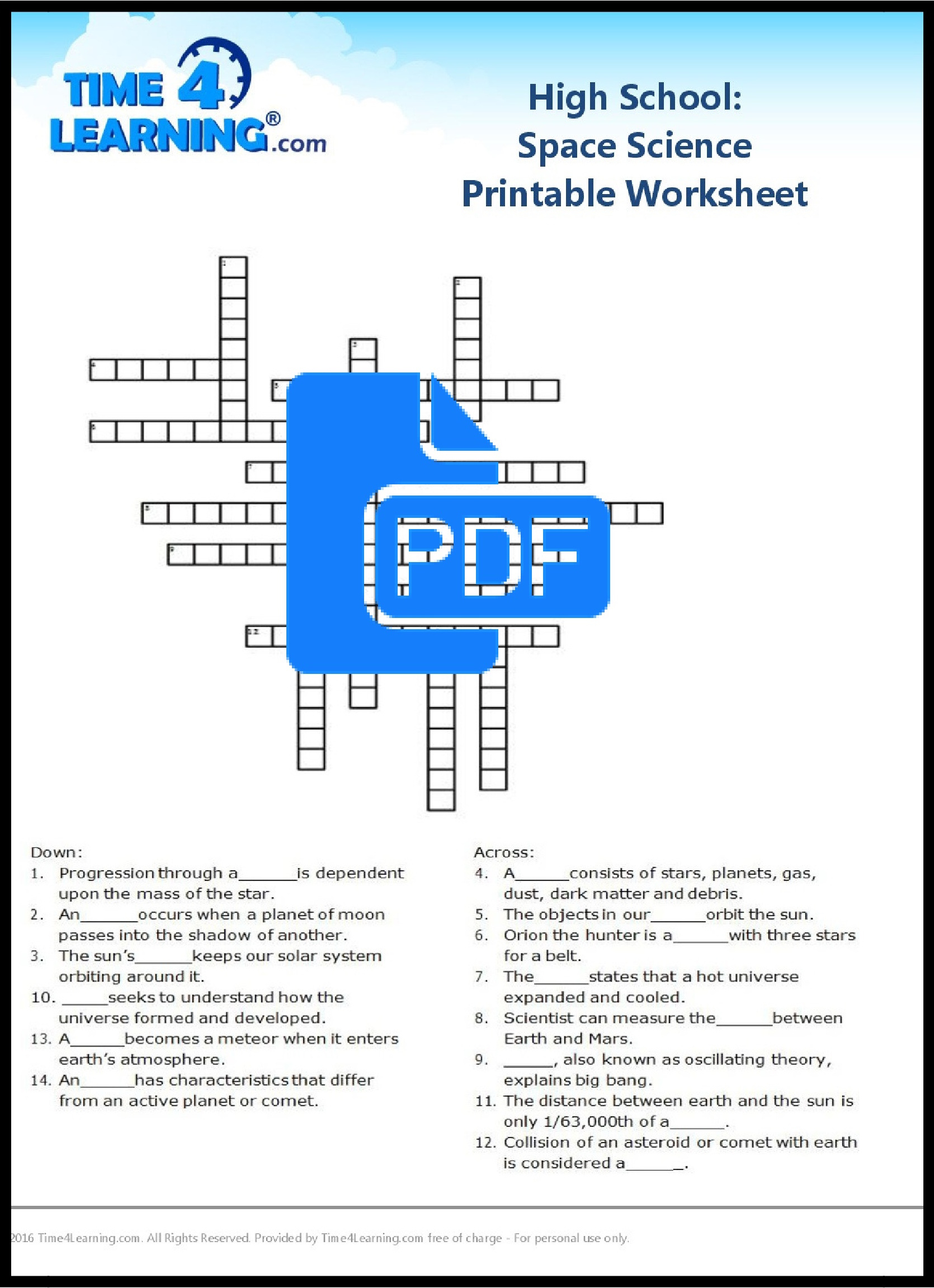 Free Printable High School Space Science Worksheet Time4Learning