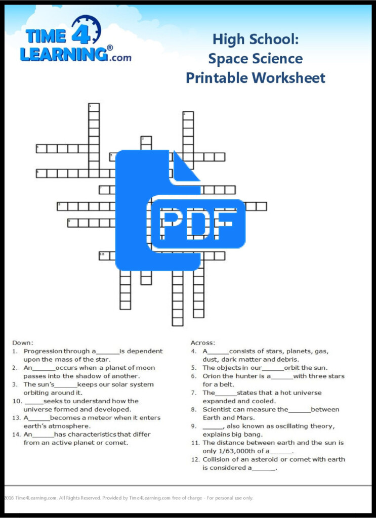 Free Printable High School Space Science Worksheet Time4Learning