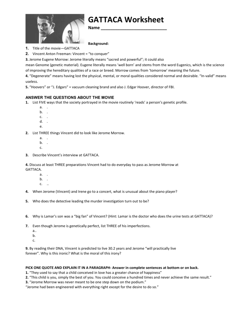 GATTACA Worksheet