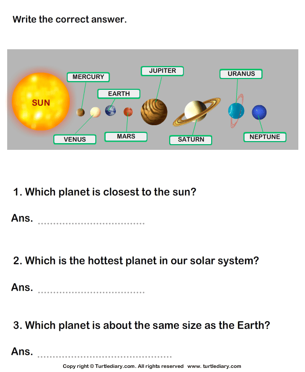 Grade 3 Solar System Planets Worksheet