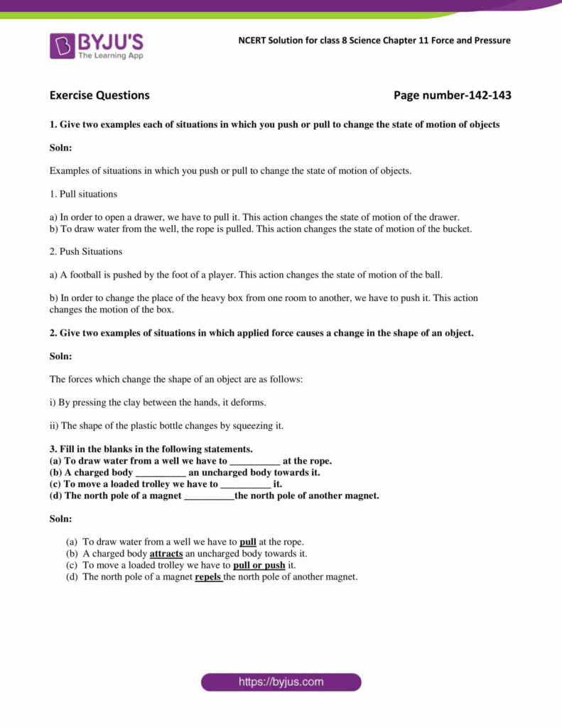 Grade 8 Force And Pressure Worksheets