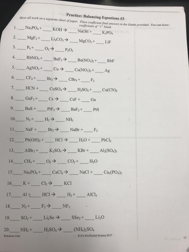  Grade 9 Physical Science Chemical Reactions Balancing Equations We 