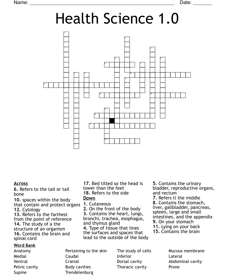 Health Science 1 0 Crossword WordMint