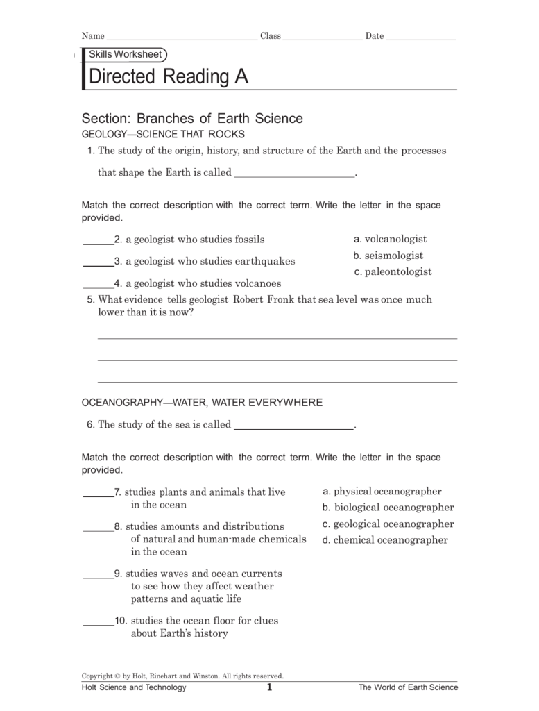 Holt Earth Science Directed Reading Workbook Answers The Earth Images 