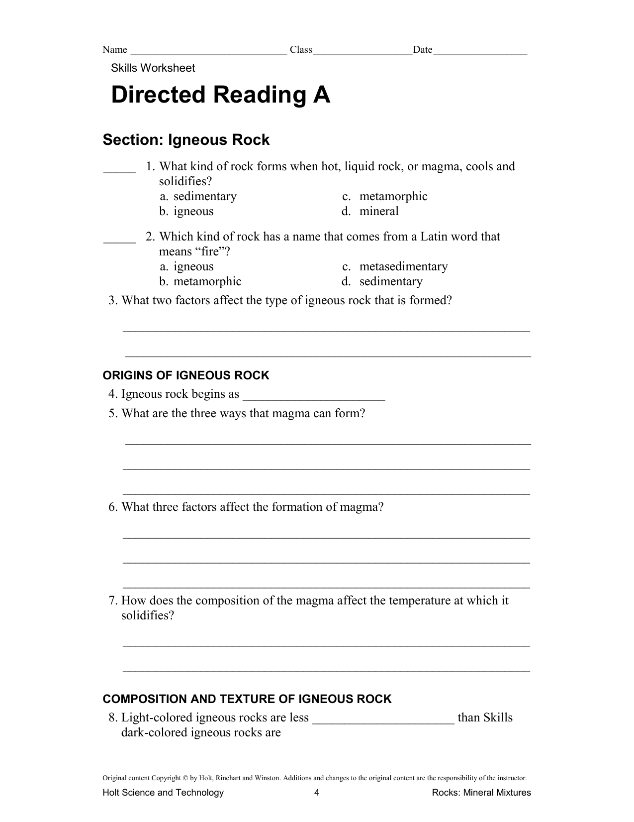 Holt Earth Science Directed Reading Worksheets Scienceworksheets 4250