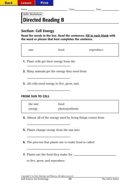 Holt Science And Technology Directed Reading A Worksheets Answers