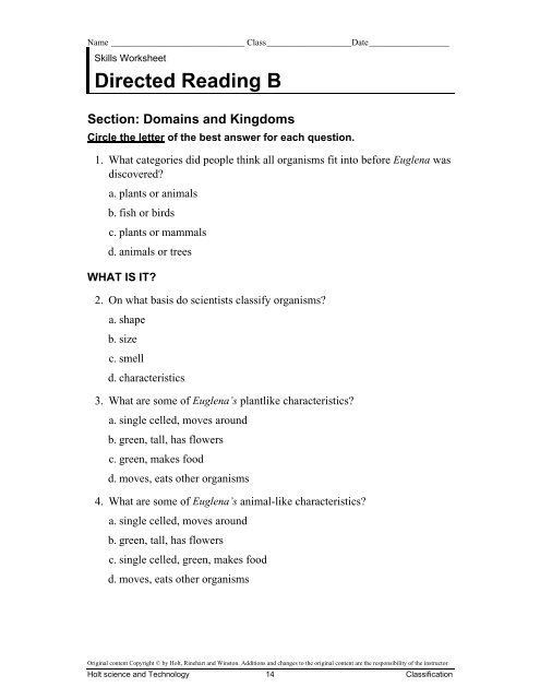 Holt Science And Technology Directed Reading A Worksheets Answers 