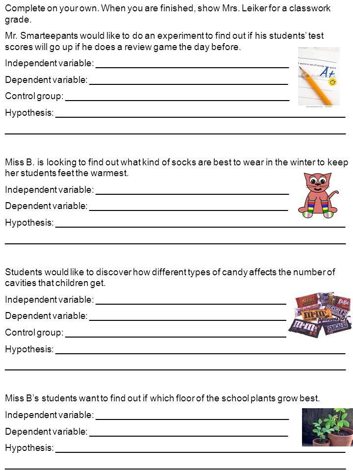 Identifying Variables Worksheet Science