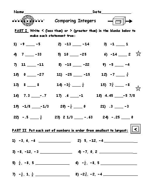 Integer Worksheet 6th Grade