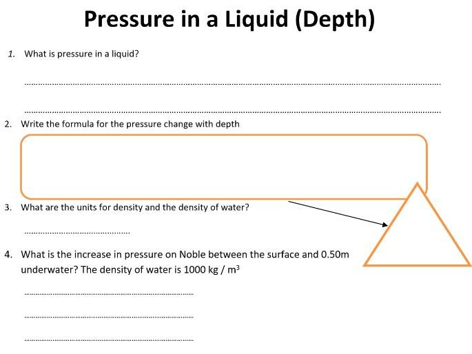 KS4 GCSE Physics Pressure In Fluids Formula Worksheet With Questions