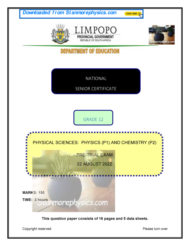 Limpopo Physical Science Grade 12 Pre Trial 2022 P1 P2 And Memo MARKS 