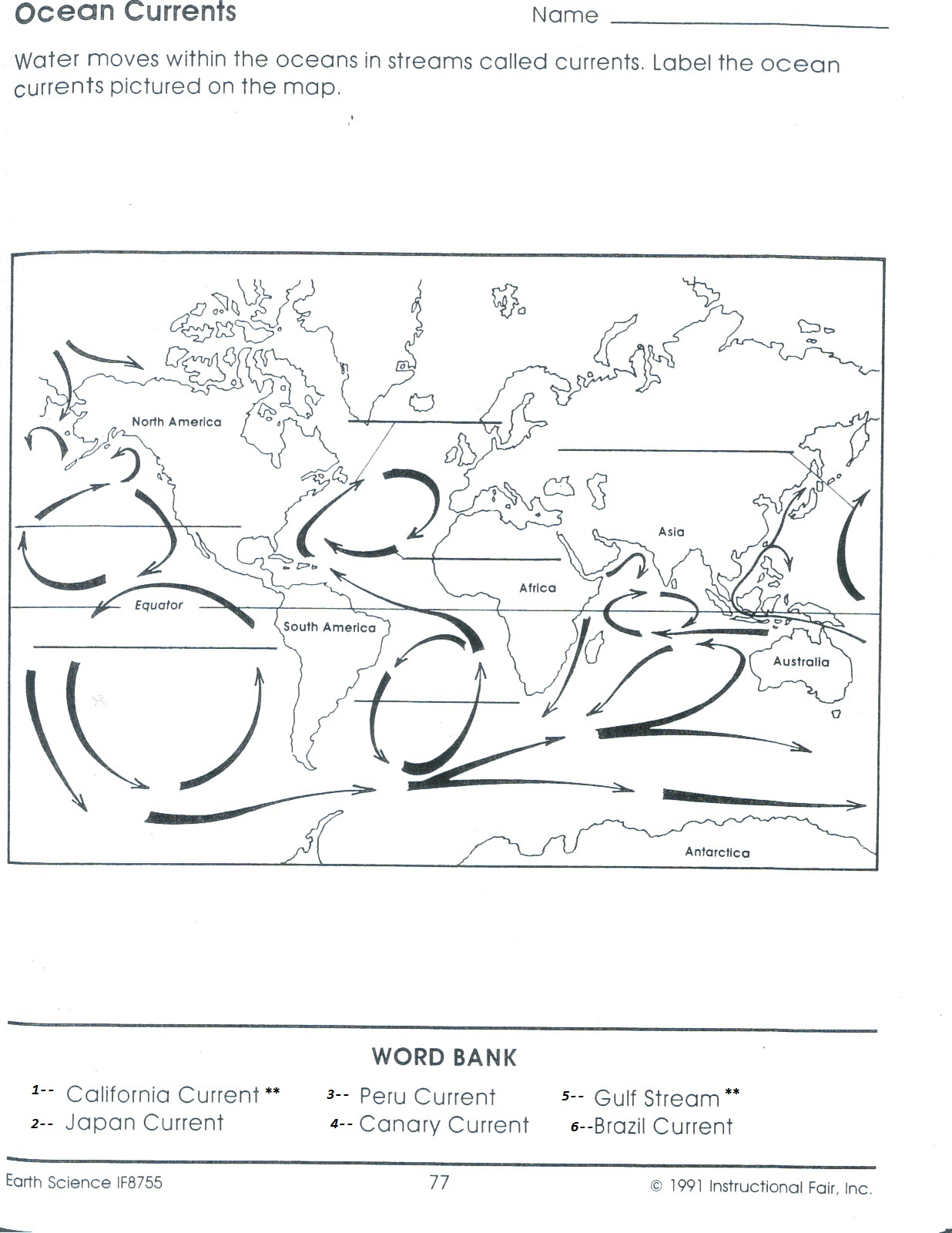 Major Ocean Currents Worksheet Answers