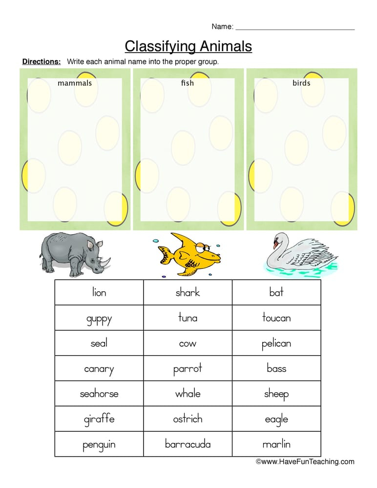 Mammals Fish Or Birds Classifying Animals Worksheet Have Fun Teaching