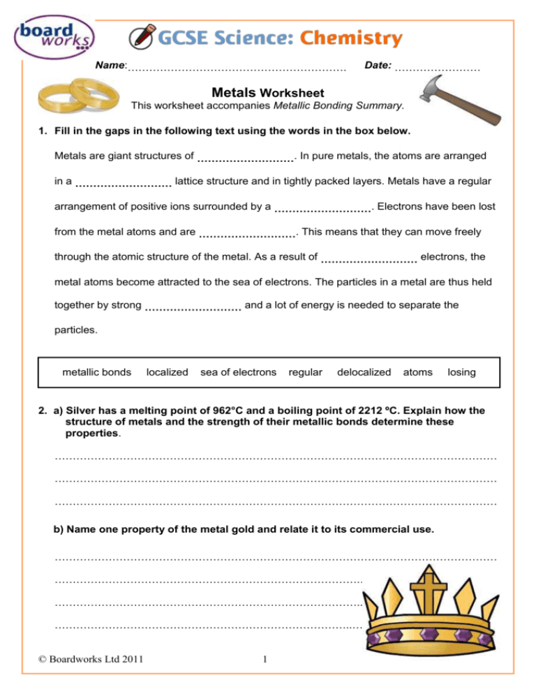 Metals Worksheet