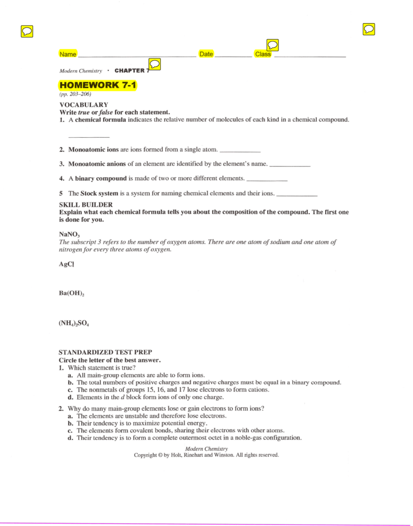 Modern Chemistry Holt Rinehart And Winston Worksheet Answers