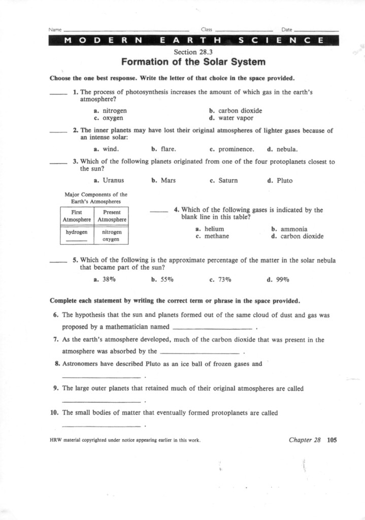 Modern Earth Science Worksheet Answers