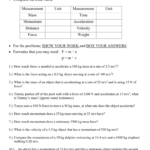 Momentum Calculation Worksheet