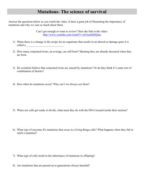 Mutation The Science Of Survival Worksheet Answer Key