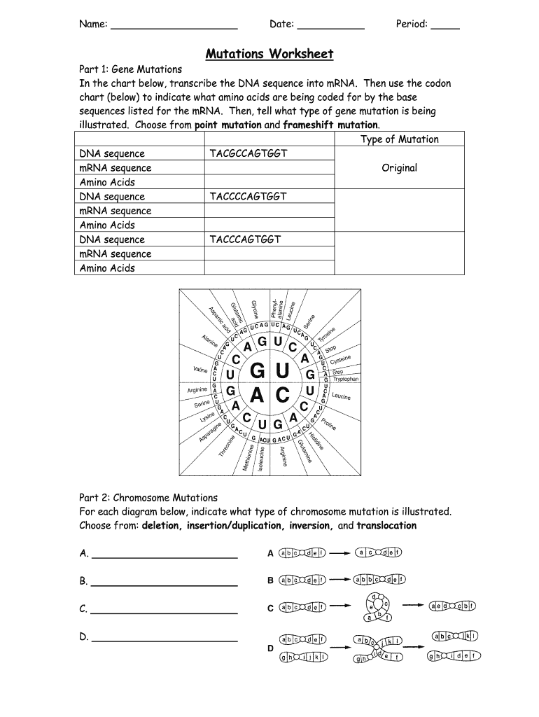 Mutations Worksheet Answer Key Fill Online Printable Fillable 