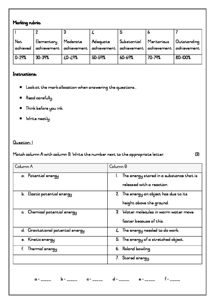 Natural Science Grade 7 Term 3 Test Teacha 