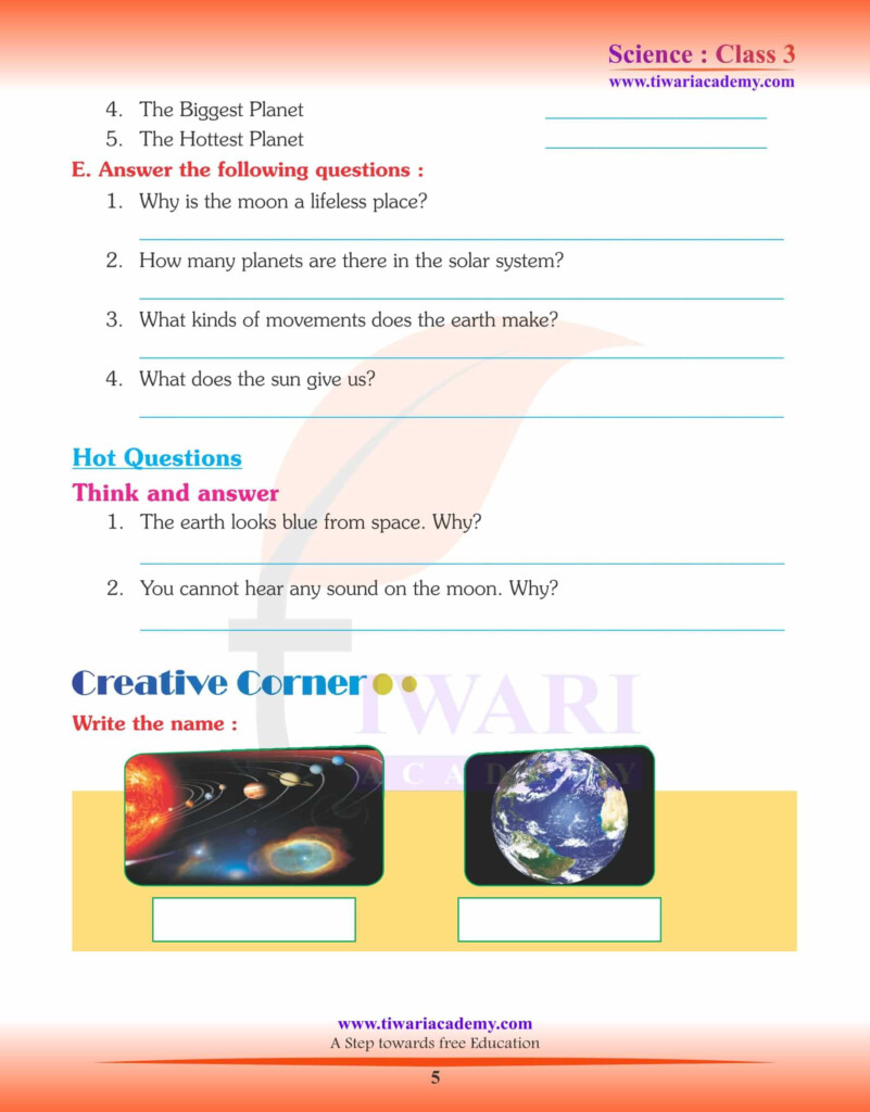 NCERT Solutions For Class 3 Science Chapter 14 The Earth 