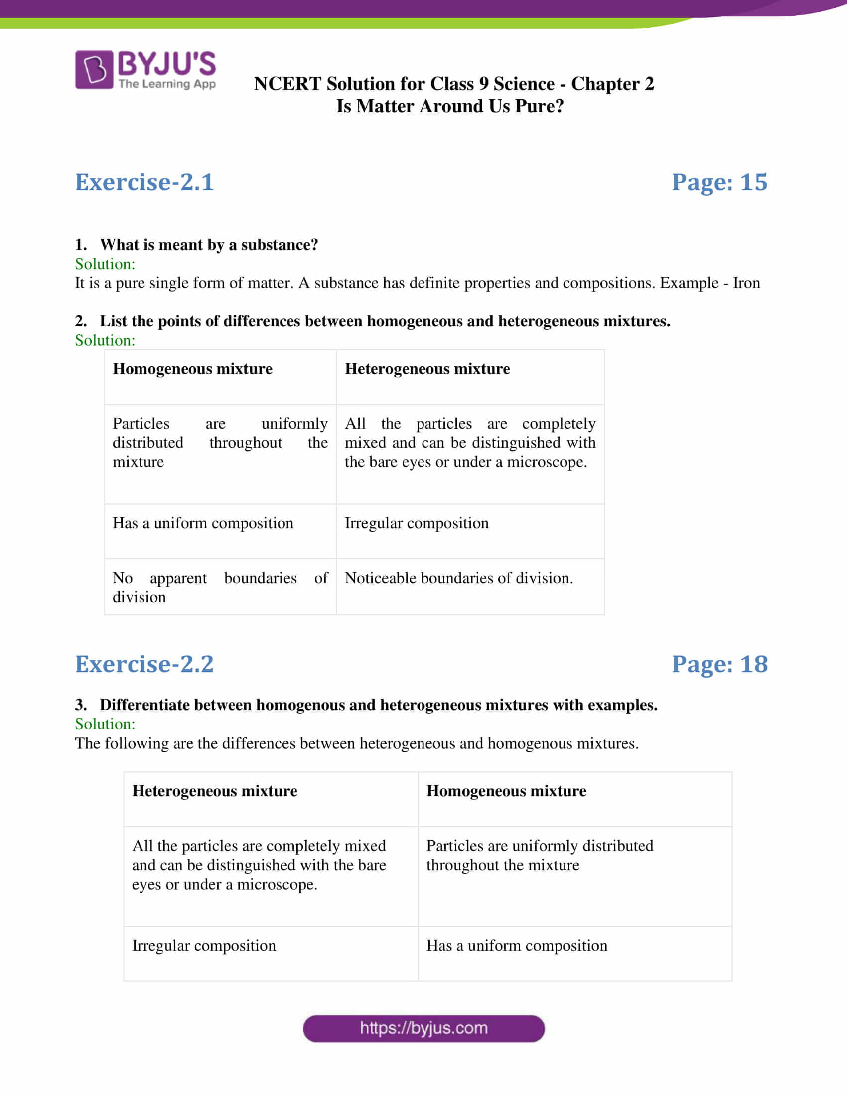 NCERT Solutions For Class 9 Science Chapter 2 Is Matter Around Us Pure