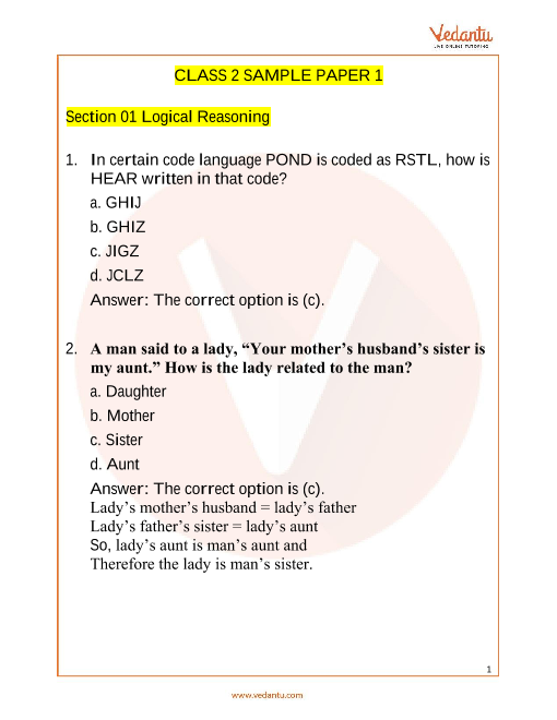 NSO Science Olympiad Sample Paper 1 For Class 2 With Solutions