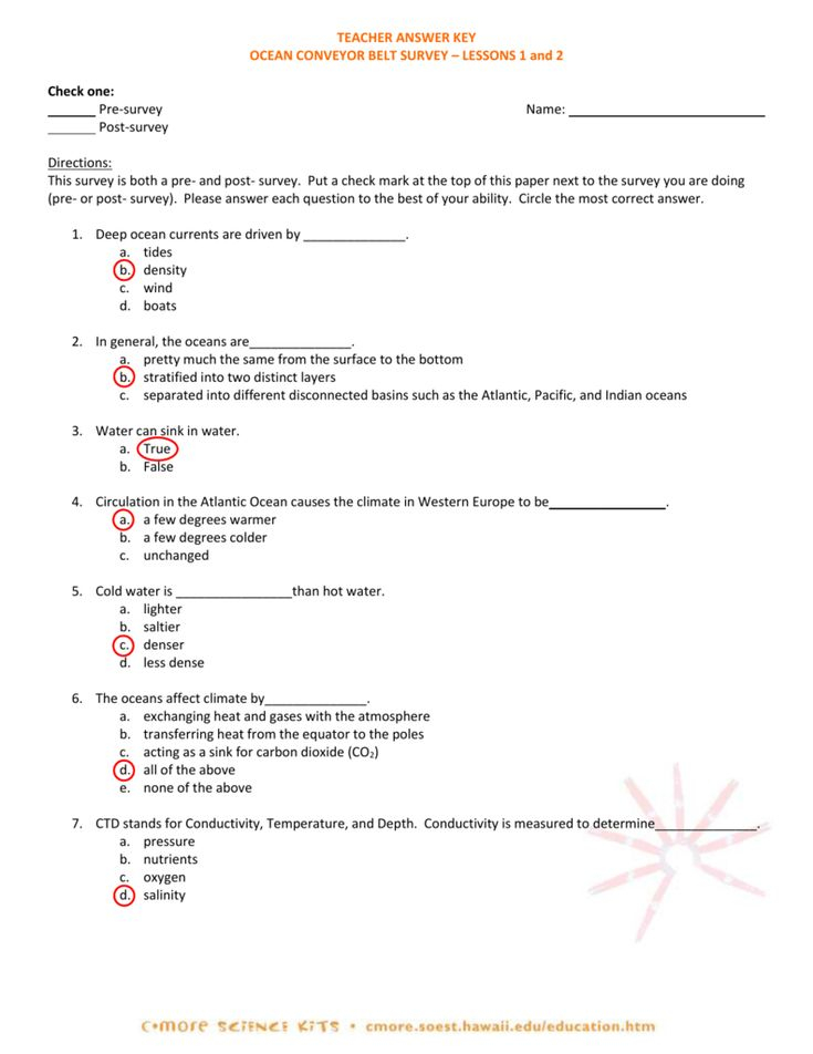 Ocean Current Worksheet Answers