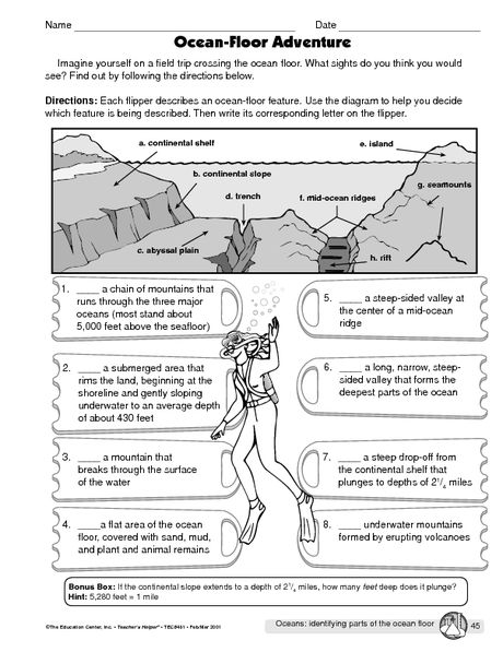 Ocean Floor Features Worksheet