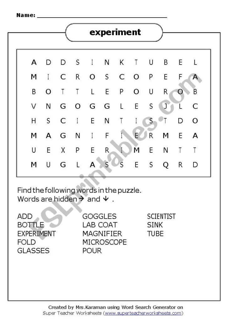 Parts Of An Experiment Worksheet