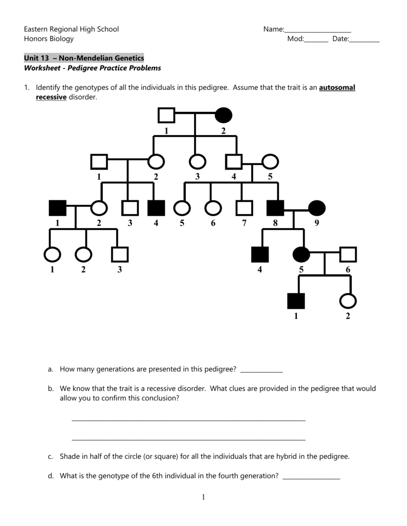 Pedigree Worksheets With Answers