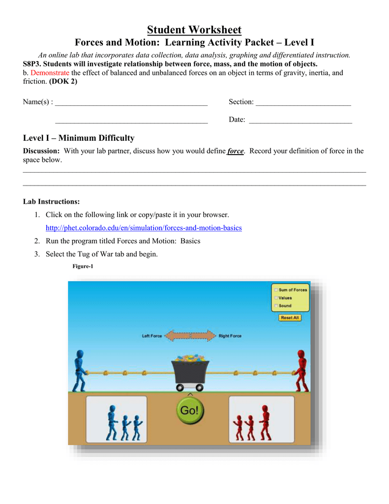Phet Forces And Motion Basics Worksheet Answer Key Quizlet
