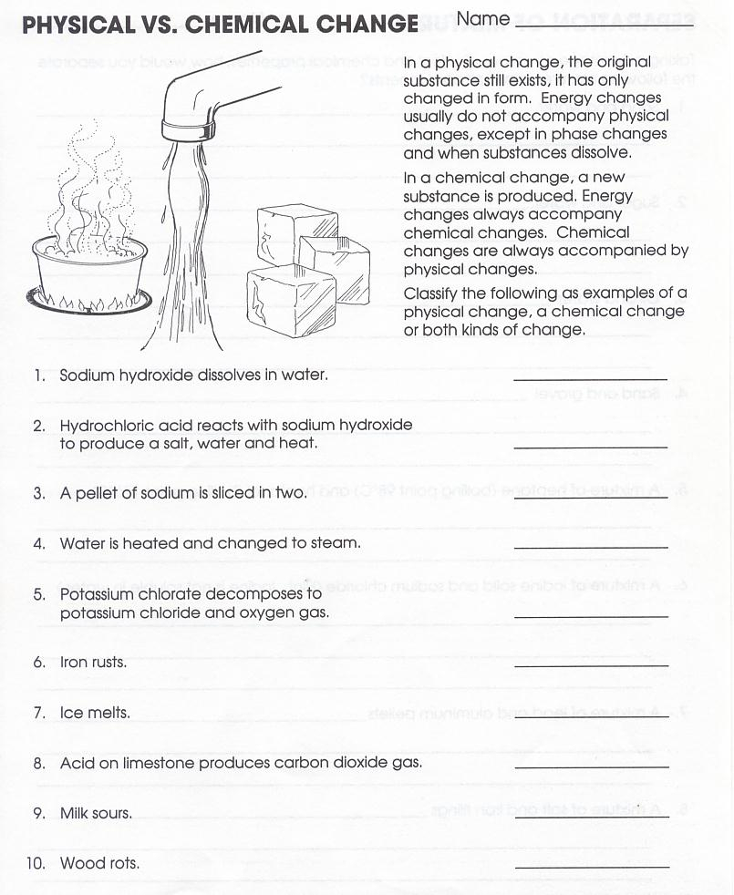 Physical And Chemical Properties Changes Worksheet