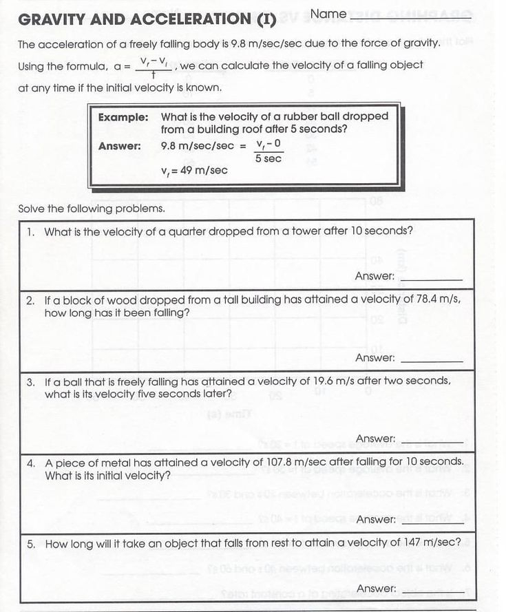 Physical Science Acceleration Worksheet