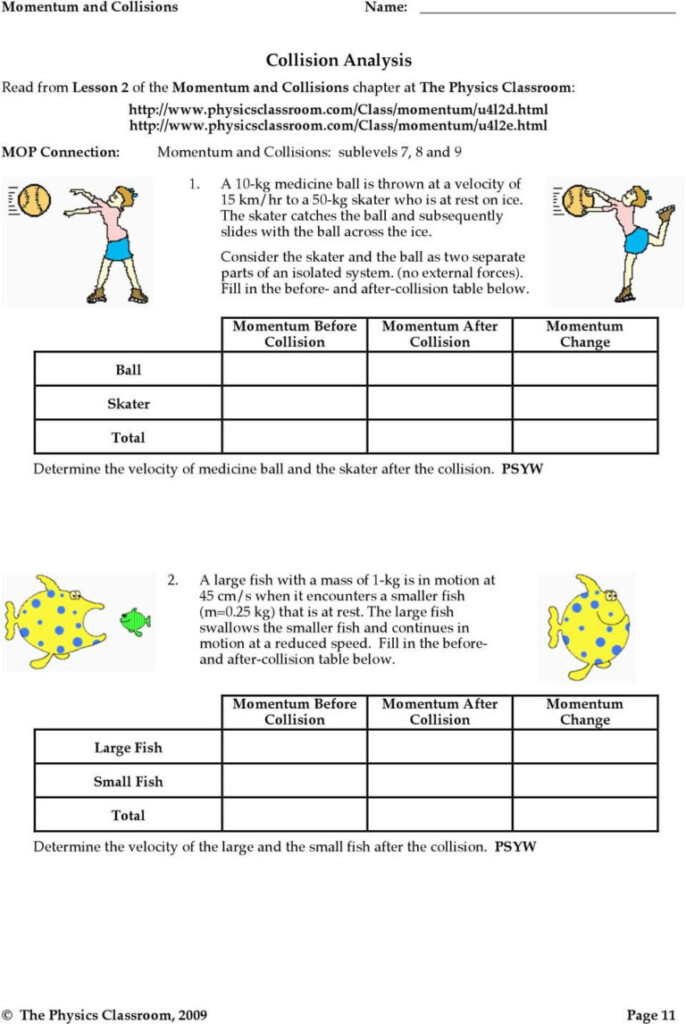 Physical Science Calculating Momentum Worksheet