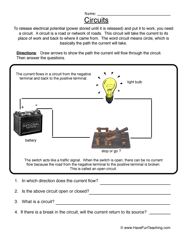 Physical Science Circuits Worksheet