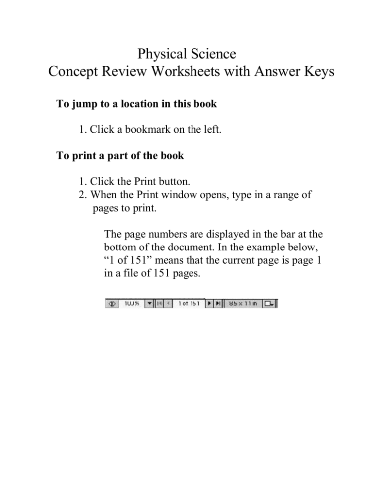 Physical Science Concept Review Worksheets With Answer Keys