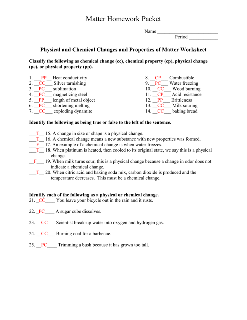 Physical Science Element Worksheets Answers