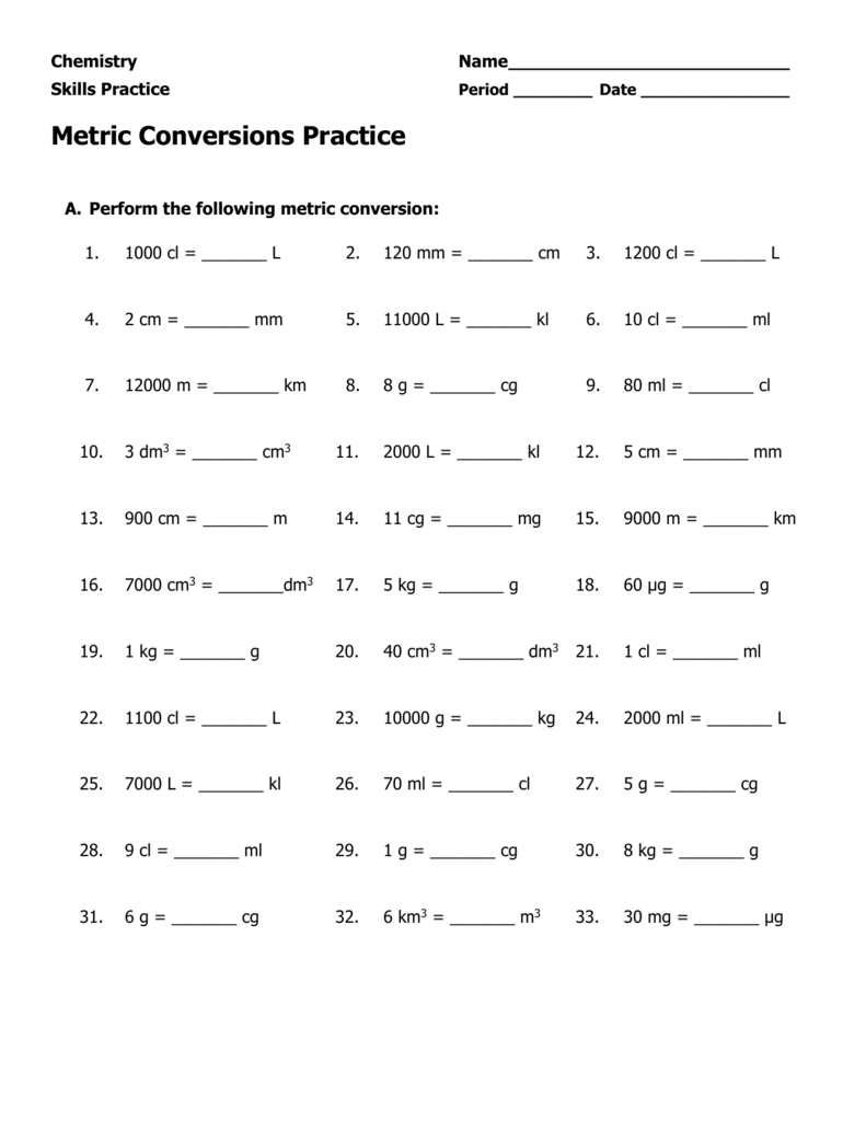 Physical Science Metric System Worksheet