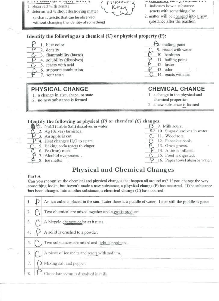 Physical Science Worksheet Answer Key